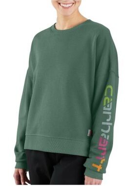 GUC Carhartt Green Crewneck Sweatshirt with Multicolor Sleeve Logo XL